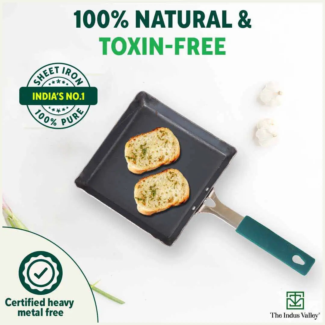 100% Pure Iron Omelette Pan with Bakelite Handle, Bread Toast, Toxin-free, Induction, Base, 14cm