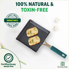 100% Pure Iron Omelette Pan with Bakelite Handle, Bread Toast, Toxin-free, Induction, Base, 14cm