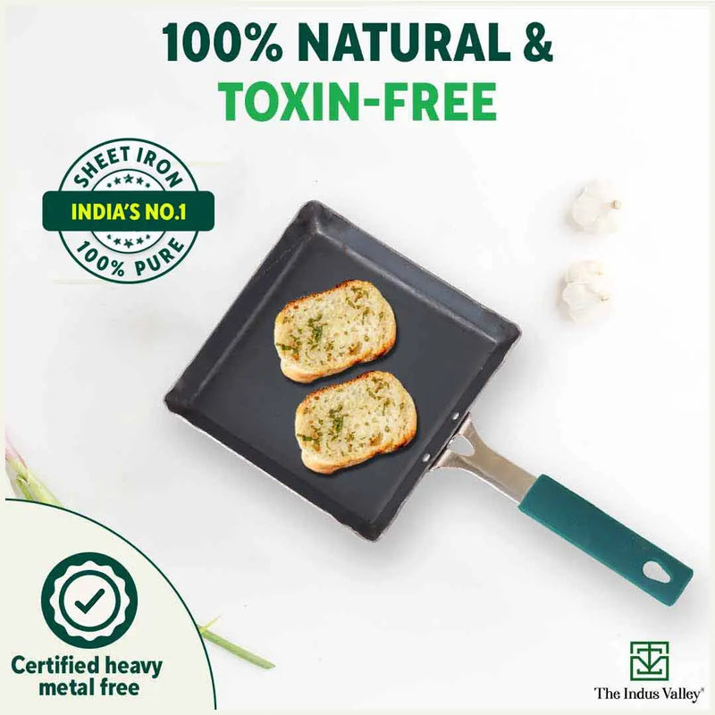 100% Pure Iron Omelette Pan with Bakelite Handle, Bread Toast, Toxin-free, Induction, Base, 14cm