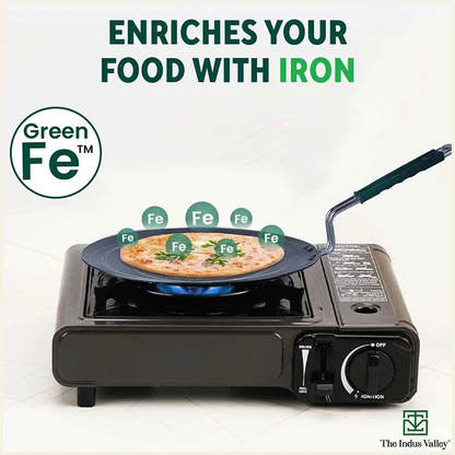 100% Pure Sheet Iron Tawa, Concave, Toxin-free, Seasoned, Silicone Handle,25.5cm/30.5cm