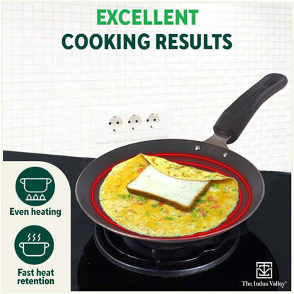 100% Pure Sheet Iron Omelette Tawa with Bakelite Handle, Seasoned, Toxin-free, Induction, 19cm, 0.56kg