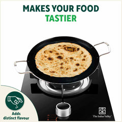 100% Pure Sheet Iron Tawa, 2 Handles, Seasoned, Toxin-free, Induction, 28.5cm, 1.7kg