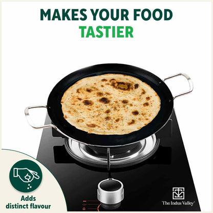 100% Pure Sheet Iron Tawa, 2 Handles, Seasoned, Toxin-free, Induction, 28.5cm, 1.7kg