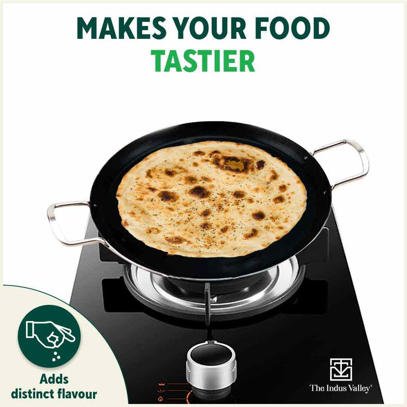 100% Pure Sheet Iron Tawa, 2 Handles, Seasoned, Toxin-free, Induction, 28.5cm, 1.7kg
