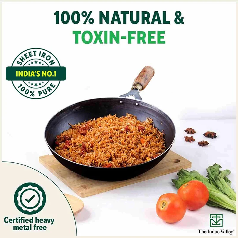 100% Pure Iron Wok with Wooden Handle, Toxin-free Sheet Iron, Pre-seasoned, 2.2/4.2L, 1/1.5kg