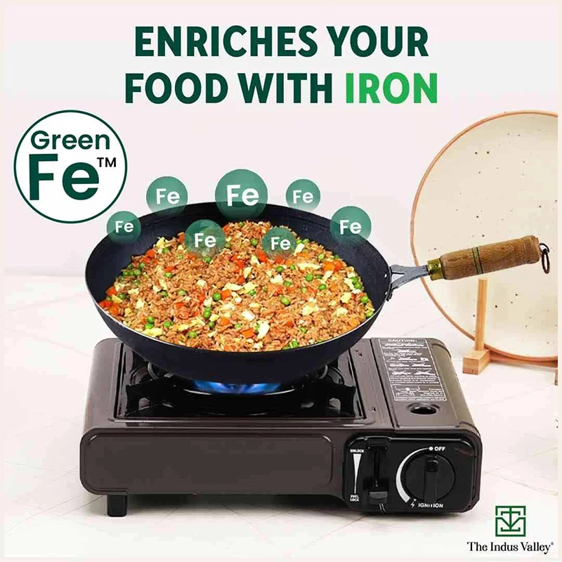 100% Pure Iron Wok with Wooden Handle, Toxin-free Sheet Iron, Pre-seasoned, 2.2/4.2L, 1/1.5kg