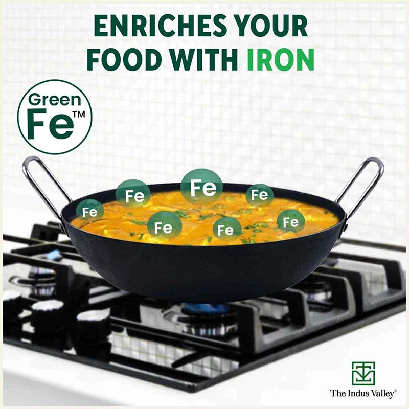 100% Pure Sheet Iron Kadai, Seasoned, Toxin-free, 1.4/2.7/4.4L, 0.6/0.9/1.4kg