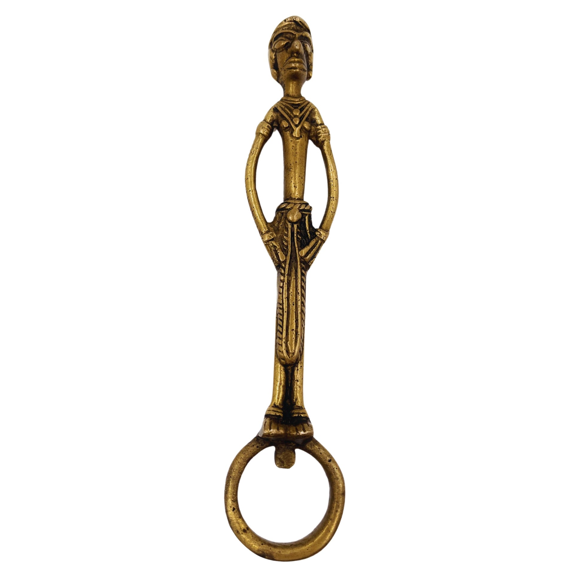 Brass Bottle Opener, Peetal / Pittal Bastar Handmade Cap Cork Opener,Gold, 7 Inch, 1 Piece