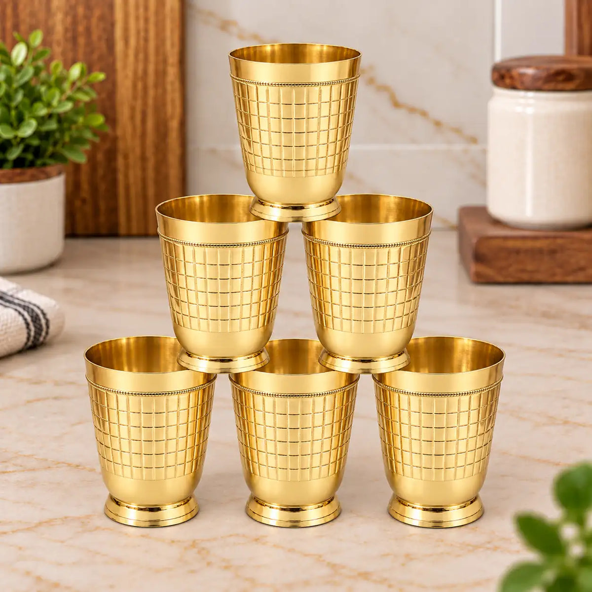Brass Brick Design Glass Pair (3.9 Inch)