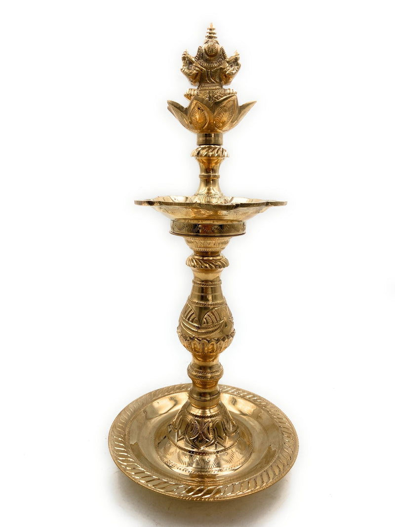 Brass Ganesh Oil Lamp Vinayaka Deepam, Ganesha Diya, Pillayar Vilakku, Ganapati Deepak, Peetal Vigneshwara Vilakku,Gold, 14.5 Inch, 1 Piece