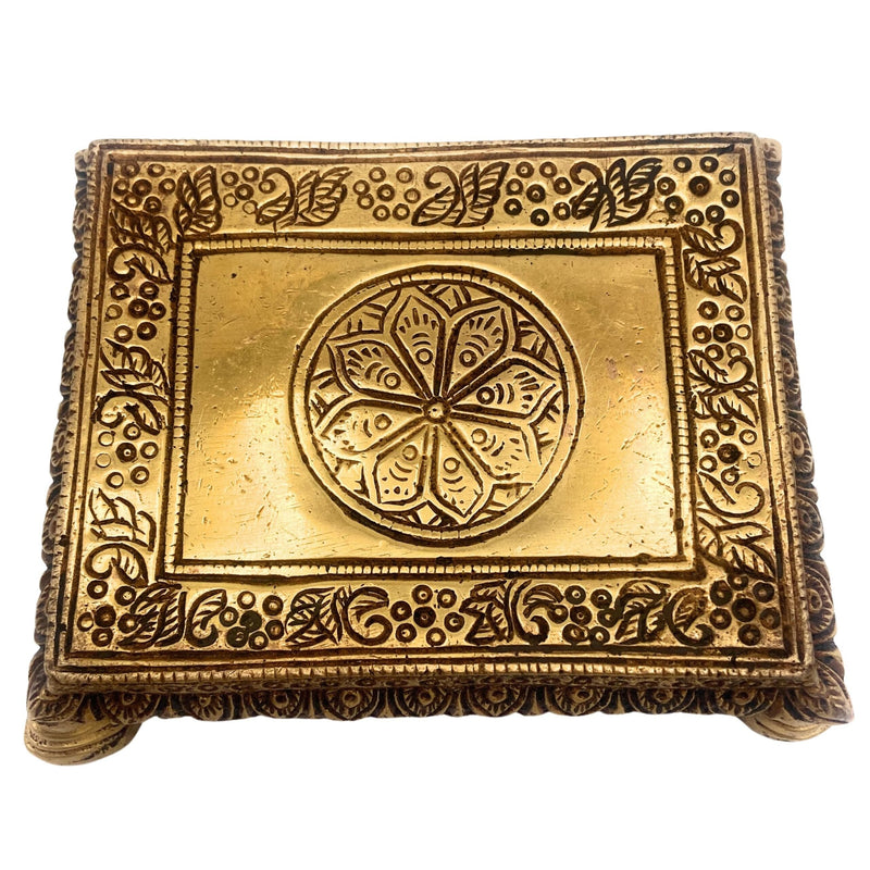 Handmade Brass Pooja Chowki, Traditional Peetha Singhasan Base for Idols & Kalash, Decorative Aasan for Mandir, Home & Temple Use, Gold, 1 Inch, 1 Piece