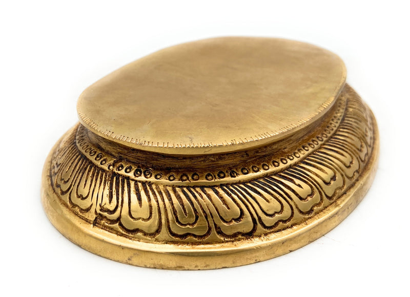 Brass Pooja Chowki Peetha Stand for Kalash, Idols & Deity, Handcrafted Bajot Aasan for Mandir & Temple Decor, Gold, 1 Inch, 1 Piece