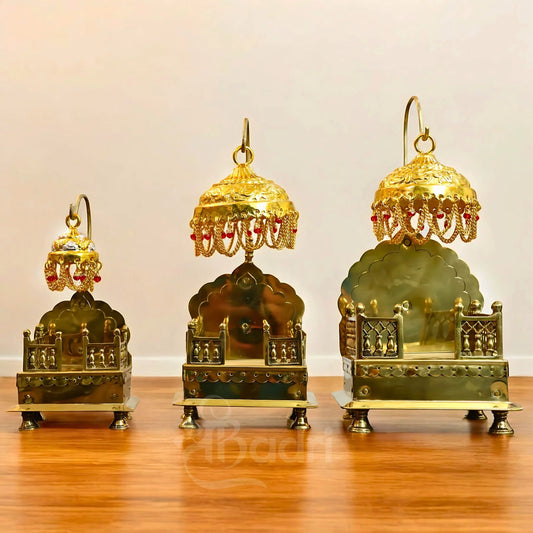 Shribadri Traditional Brass Singhasan for God Idol with Chatar – Ideal for Home Temple & Mandir