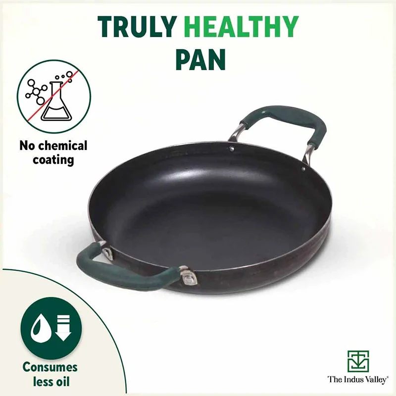 100% Pure Sheet Iron Kadai/ Jalebi/ Paella Pan, Silicone Cool Handles, Seasoned, Toxin-free, Induction, 25.4cm, 1.4L