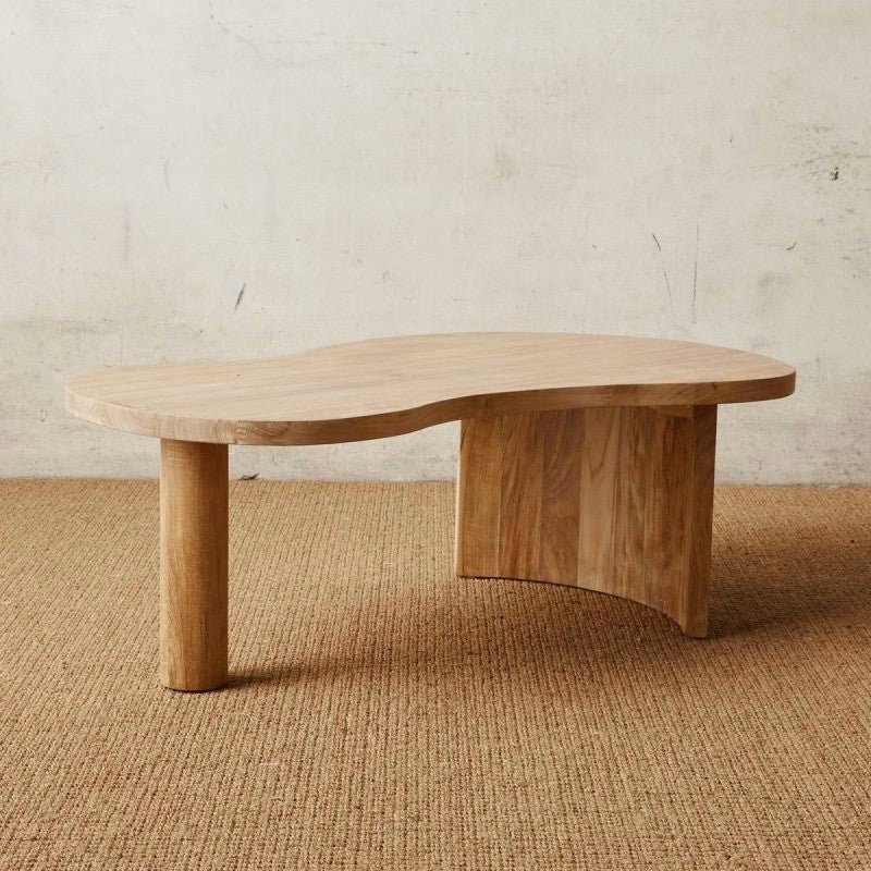 Japandi Freeflow wooden Coffee Table – Handcrafted Organic Kidney Shape Freeform – Solid Natural Wood Finish – 34x36 in
