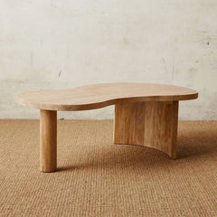 Japandi Freeflow wooden Coffee Table – Handcrafted Organic Kidney Shape Freeform – Solid Natural Wood Finish – 34x36 in