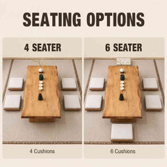 Japanese Style Solid Wood Tatami Tea Table Set with Cushioned Floor Chairs - Rectangular Wooden Low Table