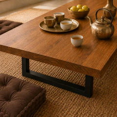 Japanese Low Seating Dining Table Set with Metal Legs & CloudTuft Floor Cushions