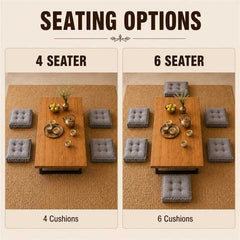 Japanese Low Seating Dining Table Set with Metal Legs & CloudTuft Floor Cushions