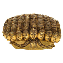 Brass Ravana Head Idol | Ten-Headed Dashanana Murti | Lankesh Statue | MahaRavana Figurine | Dashagriva Idol for Home, Temple & Pooja Decor,Gold, 6.5 Inch, 1 Piece