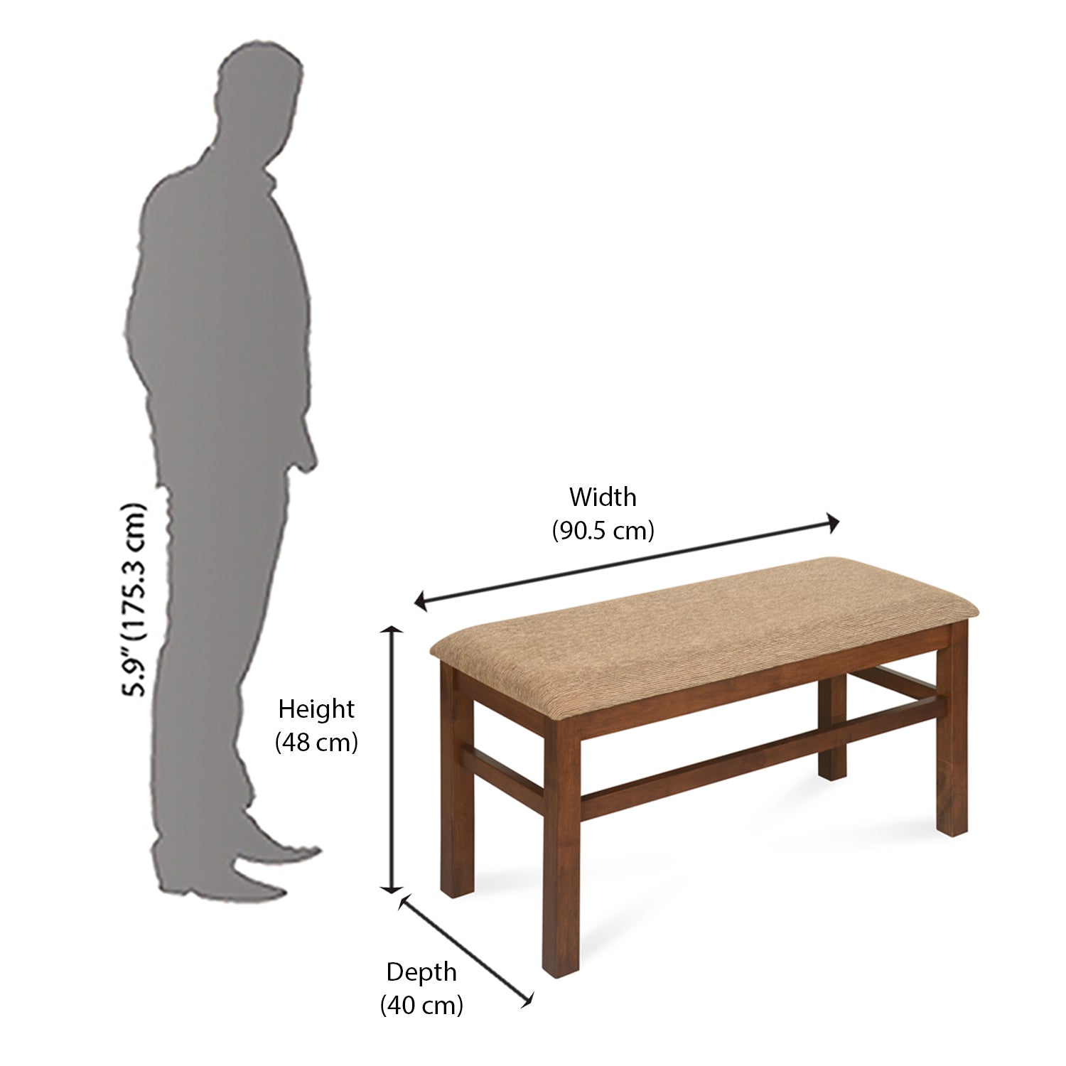 Nilkamal Jewel Multi Use Medium Sitting Bench for Living Room | Dining Room (Walnut)