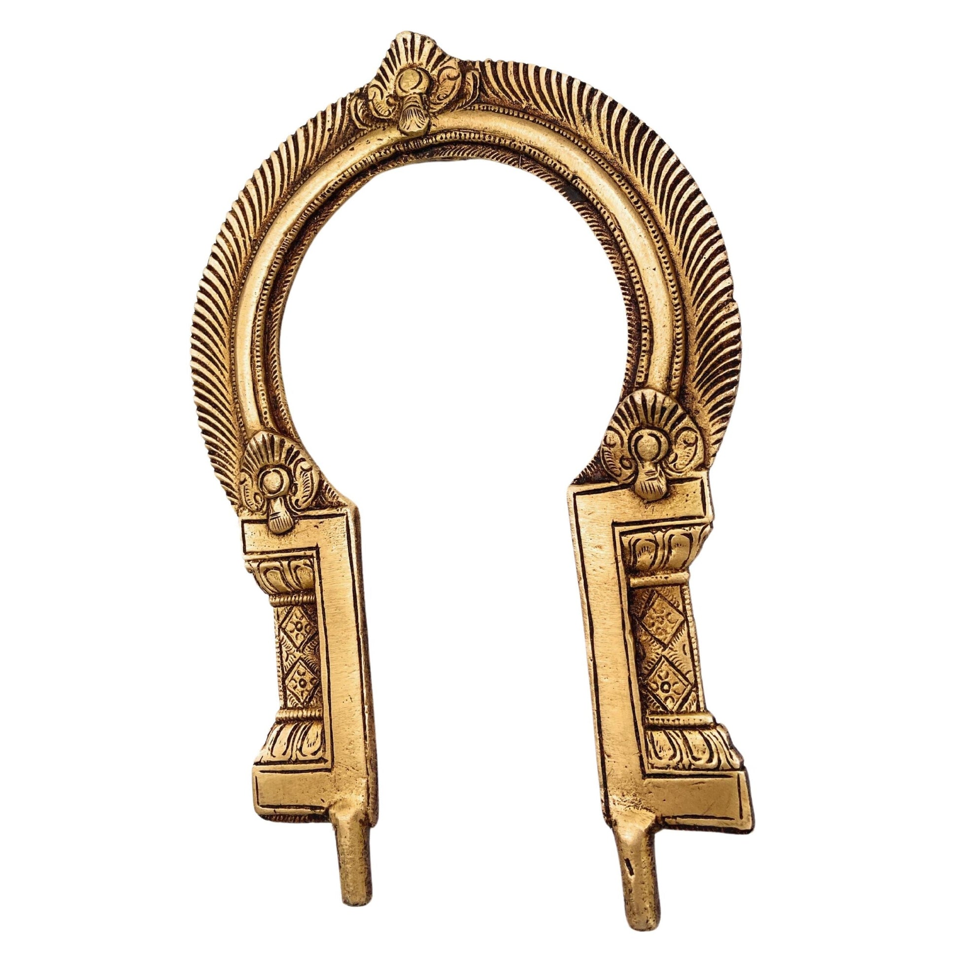 Handcrafted Brass Prabhavali Aura Frame for Deity Idol, Prabhamandala Tiruvasi Thiruvachi Makara Torana Kirtimukha Arch | Traditional Temple Backplate for Home Mandir & Pooja Decor, Gold, 7 Inch, 1 Piece