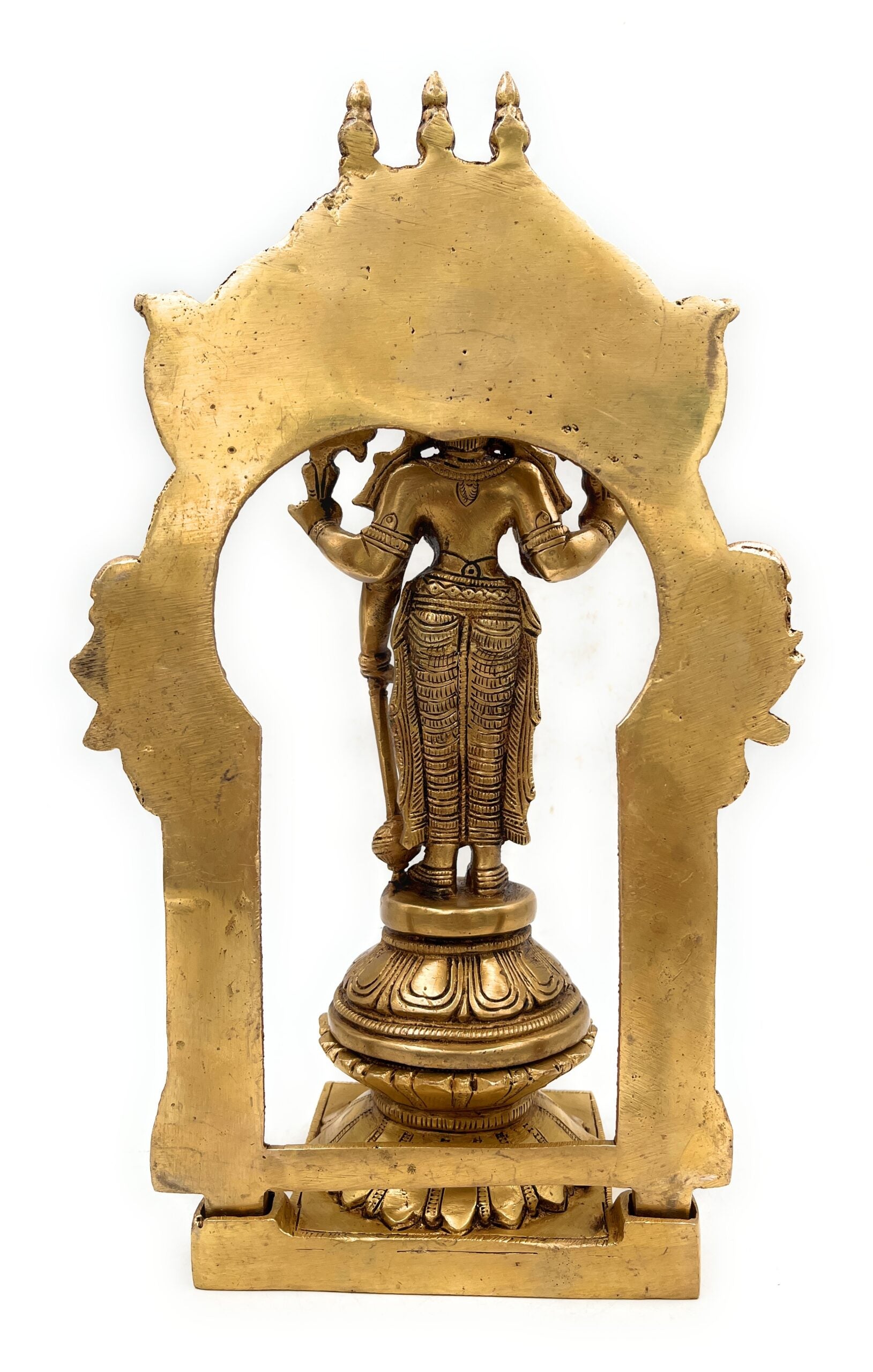 Brass Vishnu Idol Murti with Peetam & Prabhavali – Handcrafted Narayana, Venkateshwara, Balaji, Govinda Statue for Home, Temple & Office Decor,Gold, 10.5 Inch, 1 Piece