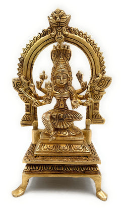 Handmade Brass Mariamman Idol, Mariyamma Devi Murti, Muthu Mariamman Statue, Samayapuram Amman Peetal Pital Vigraham for Puja Decor,Gold, 9 Inch, 1 Piece