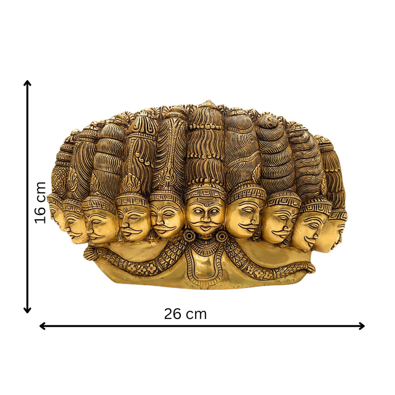 Brass Ravana Head Idol | Ten-Headed Dashanana Murti | Lankesh Statue | MahaRavana Figurine | Dashagriva Idol for Home, Temple & Pooja Decor,Gold, 6.5 Inch, 1 Piece