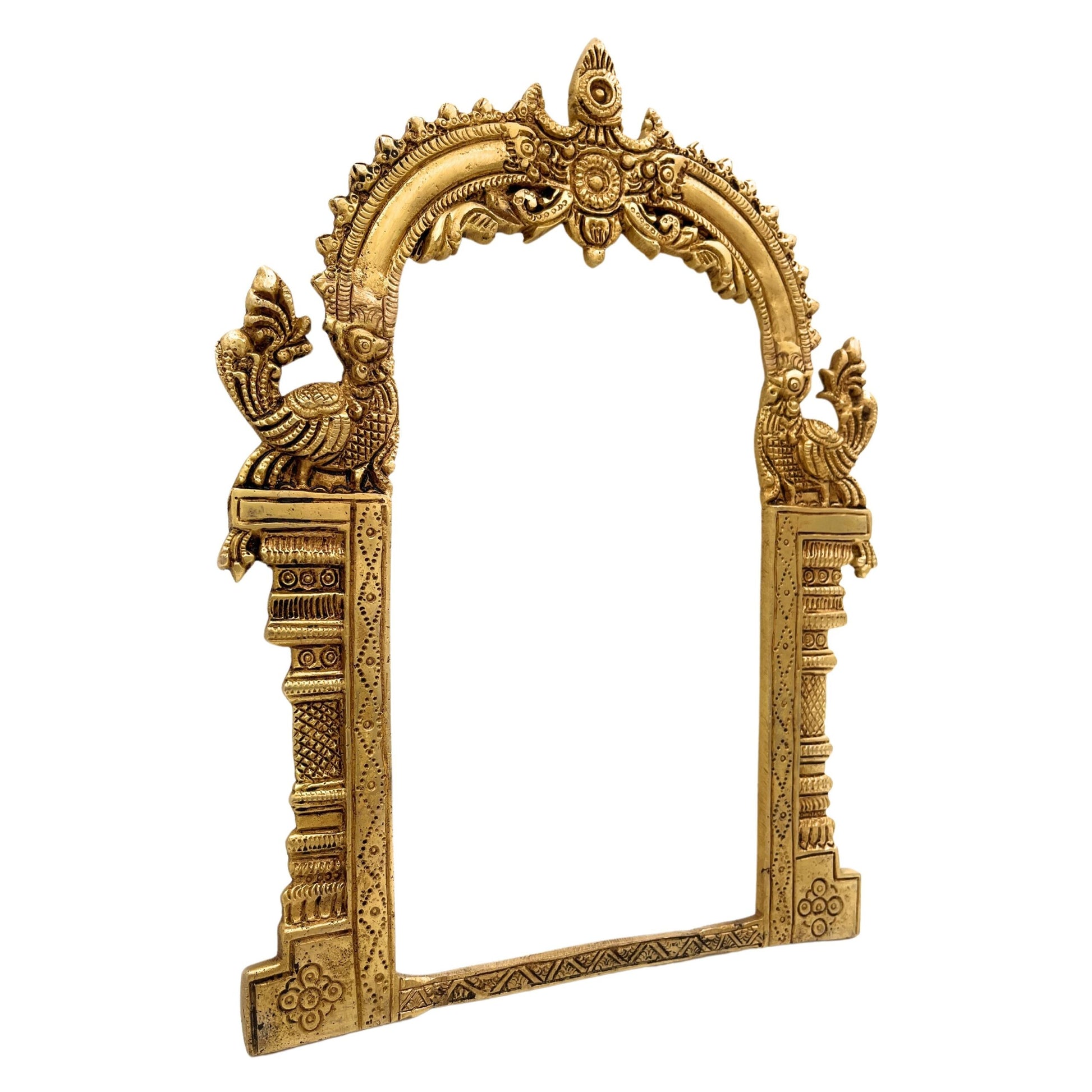 Brass Prabhavali Arch, Traditional Wall Hanging Prabhawali for Deity, Mandir Decor & Home Temple | Prabhawal Frame with Kirtimukha & Makara Torana Design, Gold, 11.5 Inch, 1 Piece