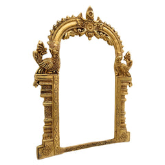 Brass Prabhavali Arch, Traditional Wall Hanging Prabhawali for Deity, Mandir Decor & Home Temple | Prabhawal Frame with Kirtimukha & Makara Torana Design, Gold, 11.5 Inch, 1 Piece