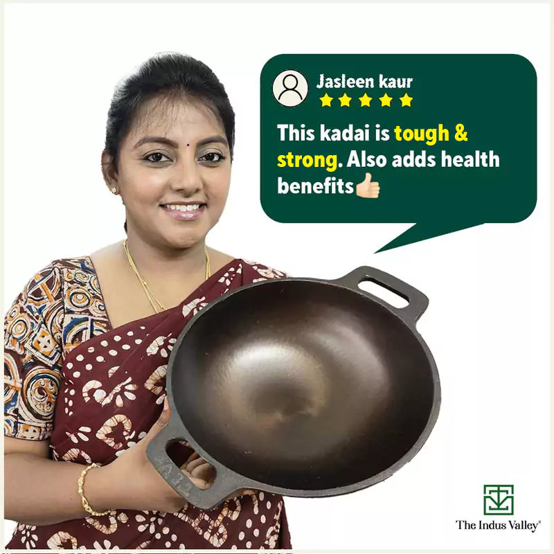 Super Smooth Cast Iron Kadai (Wok Model), Pre-seasoned, Nonstick, 100% Pure, Toxin-free, 17.8/20.3cm, 1/1.3L, 1.1/1.8kg