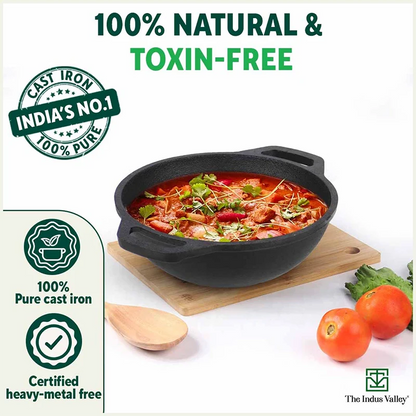 CASTrong Cast Iron Cookware Set: Tawa+ Kadai (Wok model), Kitchen Set for Home, Pre-seasoned, 100% Pure, Toxin-free, Free ₹400 Tadka Pan