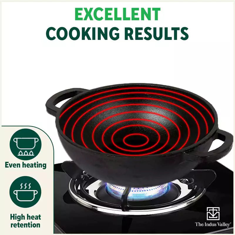 CASTrong Cast Iron Kadai,Pre-seasoned, Nonstick, 100% Pure, Toxin-free, Induction, 25.4cm,2.3L, 2.51kg