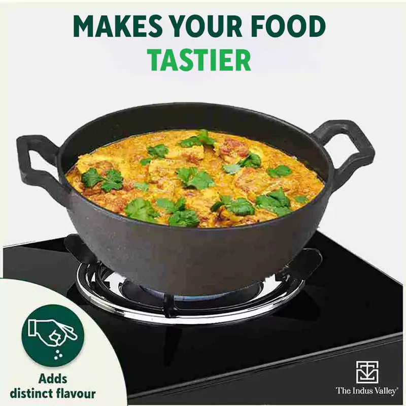 CASTrong Cast Iron Kadai, Pre-seasoned, Nonstick, 100% Pure, Toxin-free, Induction, 21/25cm, 1.7L/3.3kg