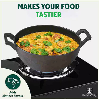 CASTrong Cast Iron Kadai, Pre-seasoned, Nonstick, 100% Pure, Toxin-free, Induction, 21/25cm, 1.7L/3.3kg
