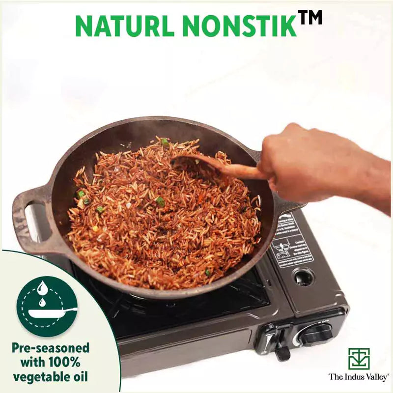 Super Smooth Cast Iron Kadai (Wok Model), Pre-seasoned, Nonstick, 100% Pure, Toxin-free, 17.8/20.3cm, 1/1.3L, 1.1/1.8kg