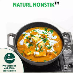 CASTrong Cast Iron Kadai, Pre-seasoned, Nonstick, 100% Pure, Toxin-free, Induction, 21/25cm, 1.7L/3.3kg