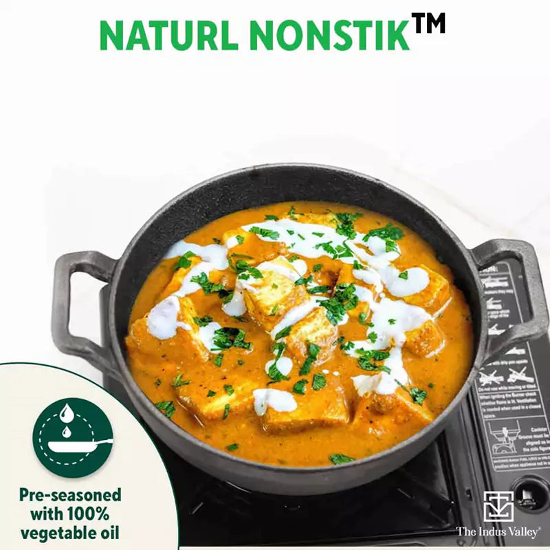 CASTrong Cast Iron Kadai, Pre-seasoned, Nonstick, 100% Pure, Toxin-free, Induction, 21/25cm, 1.7L/3.3kg