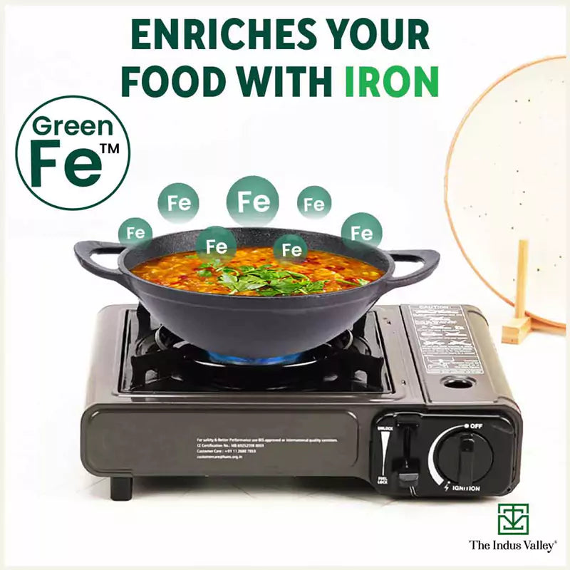 CASTrong Cast Iron Kadai, Pre-seasoned, Nonstick, 100% Pure, Toxin-free, Free ₹110 Spatula, 25.2cm, 2.2L, 2.37kg