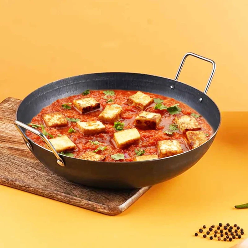 100% Pure Sheet Iron Kadai, Seasoned, Toxin-free, 1.4/2.7/4.4L, 0.6/0.9/1.4kg