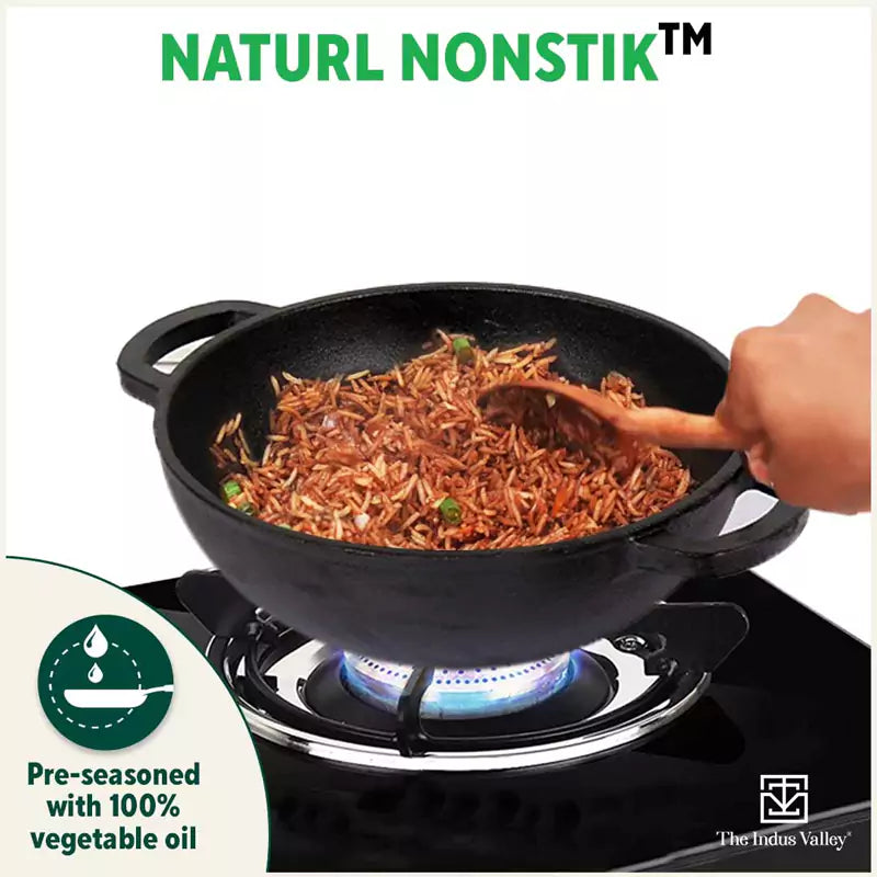 CASTrong Cast Iron Kadai ,Pre-seasoned, Nonstick, 100% Pure, Toxin-free, Induction, Free ₹110 Spatula, 25.4 cm, 2.3L, 2.5kg