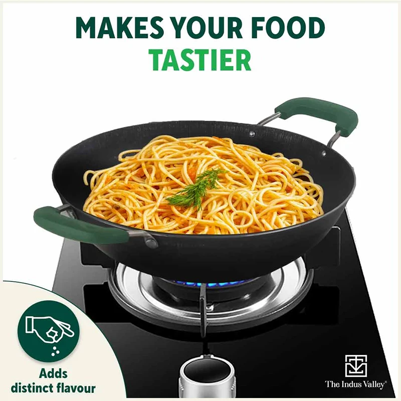 100% Pure Sheet Iron Kadai with Silicon Handle, Seasoned, Toxin-free