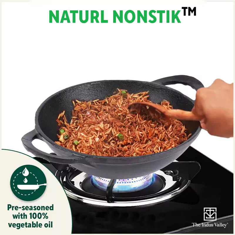 CASTrong Cast Iron Kadai, Pre-seasoned, Nonstick, 100% Pure, Toxin-free, Free ₹110 Spatula, 25.2cm, 2.2L, 2.37kg