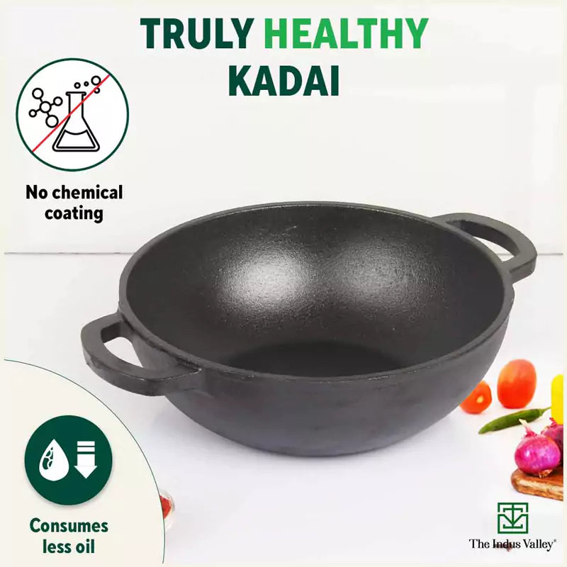 CASTrong Cast Iron Kadai,Pre-seasoned, Nonstick, 100% Pure, Toxin-free, Induction, 25.4cm,2.3L, 2.51kg