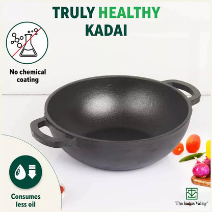 CASTrong Cast Iron Kadai,Pre-seasoned, Nonstick, 100% Pure, Toxin-free, Induction, 25.4cm,2.3L, 2.51kg