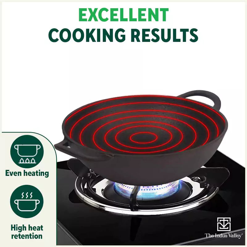CASTrong Cast Iron Kadai, Pre-seasoned, Nonstick, 100% Pure, Toxin-free, 27cm, 2.5L, 2.5kg
