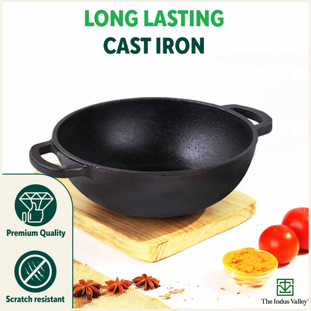 CASTrong Thick Cast Iron Kadai+Tawa+Free ₹110 Spatula,Kitchen set for Home, Pre-seasoned,100% Pure,Toxin-free