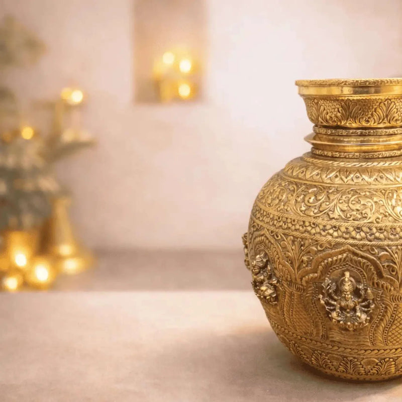 Brass Ashtalakshmi Kodam / Kalash (14 Inch)