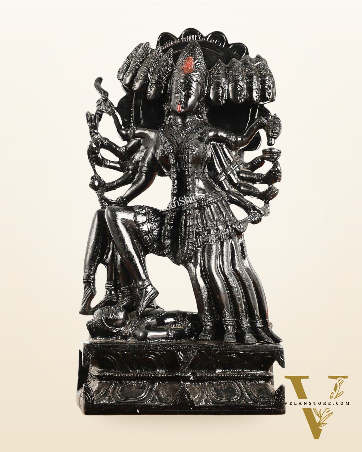 Kali Mata Brass Statue 10 Heads showcasing the the das Mahavidya - 15 Inch